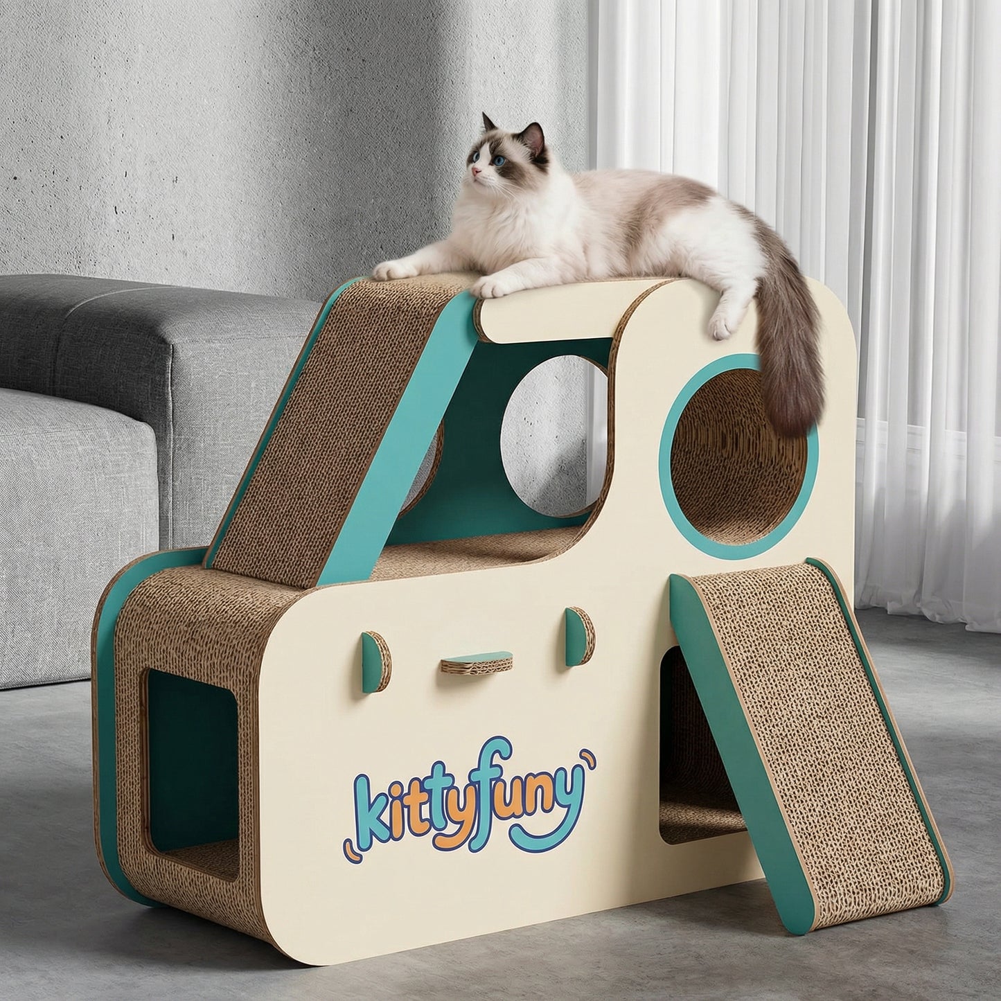 kittyfuny® Cartoon Cat Scratcher Bed｜Corrugated Cardboard Cat House with Double-Layer Scratching Design