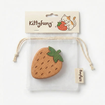 kittyfuny® Strawberry Catnip Wooden Chew Toy｜Natural Dental Chewing & Stress Relief Toy for Cats