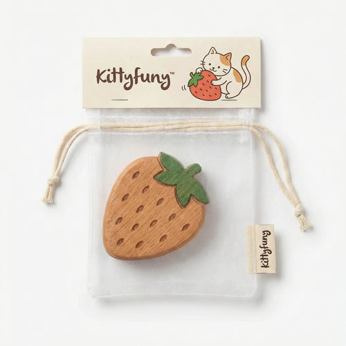 kittyfuny® Strawberry Catnip Wooden Chew Toy｜Natural Dental Chewing & Stress Relief Toy for Cats