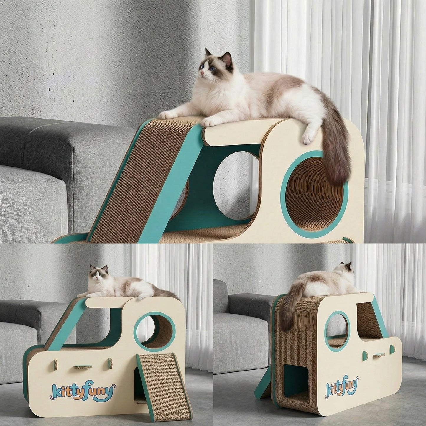 kittyfuny® Cartoon Cat Scratcher Bed｜Corrugated Cardboard Cat House with Double-Layer Scratching Design