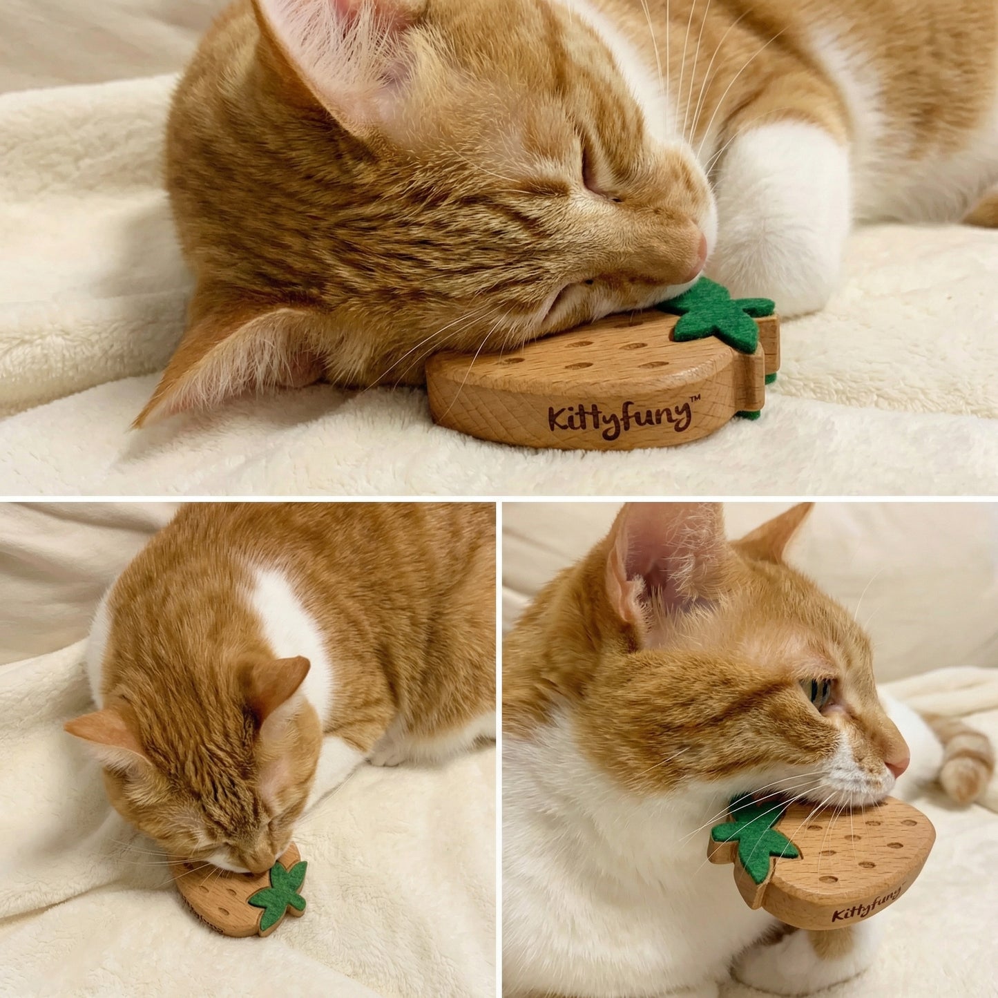 kittyfuny® Strawberry Catnip Wooden Chew Toy｜Natural Dental Chewing & Stress Relief Toy for Cats